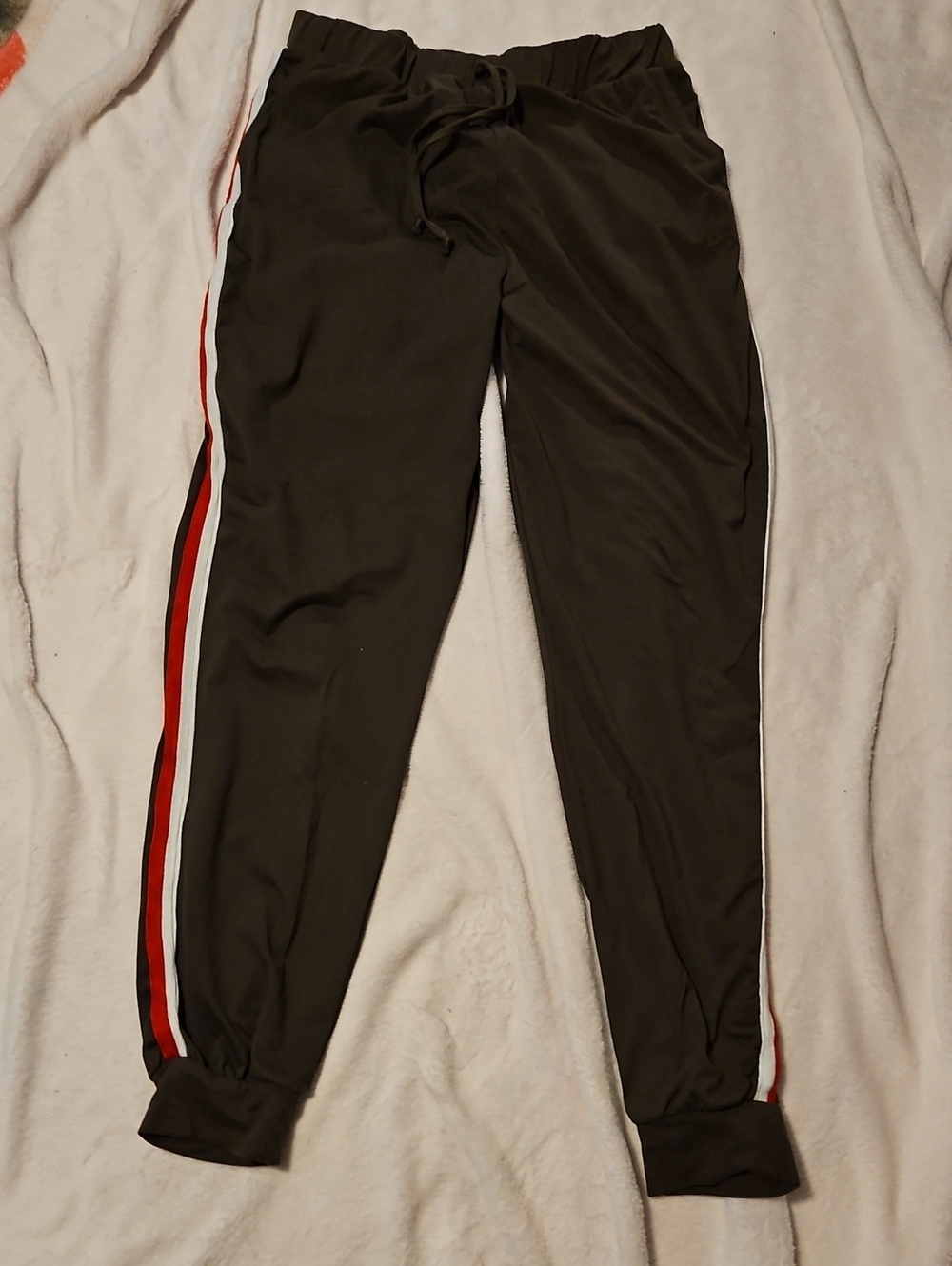 shosho Olive Track Joggers with Red & White Side Stripes